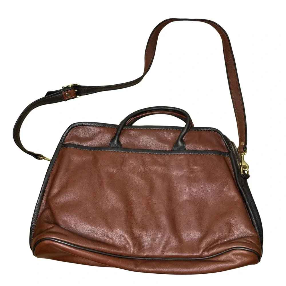 Mowen Leather Designs Messenger Briefcase Bag Brown Black Leather Academia GUC - Picture 2 of 16